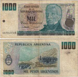Q5261 Banknote Argentina 1000Pesos Jose De San Martin El Paso Andes 1983-85