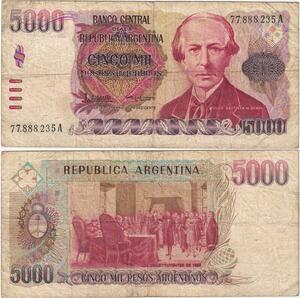 Q5264 Banknote Argentina 5000 Pesos Juan Alberdi Las Constituyentes 1984-85