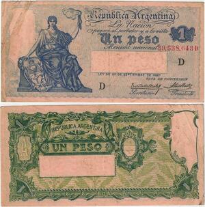 Q5265 Banknote Argentina 1 Peso Liberty with torch 1897 - Make Offer