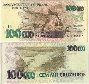 Q5272 Banknote Brazil 100000 cruzeiros Iguazu Falls 1992-1993 - Make Offer