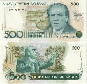 Q5273 Banknote Brazil 500 Cruzados Heitor Villa-Lobo Rainforest 1986-1988