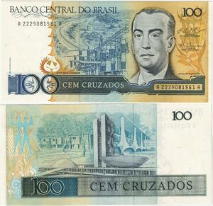 Q5275 Banknote Brazil 100 Cruzados Juscelino Kubitschek Palace 1986-1988