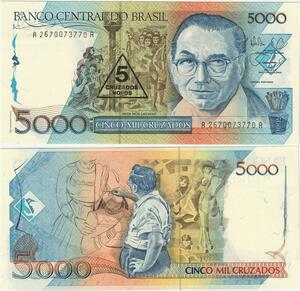 Q5278 Banknote Brazil 5000 Cruzados Candido Portinari Baianas Panel 1988