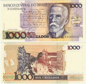 Q5281 Banknote Brazil 1000 Cruzados Machado de Assis Excerpt 1987-1988