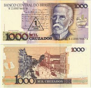Q5282 Banknote Brazil 1000 Cruzados Machado de Assis Excerpt 1989 - Offer