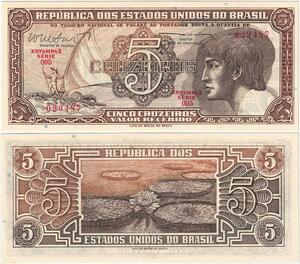 Q5283 Banknote Brazil 5 Cruzeiros Raftman Victoria Amazonica 1961-1962