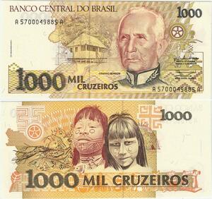 Q5284 Banknote Brazil 1000 Cruzeiros Cândido Rondon Indian couple 1990-1991