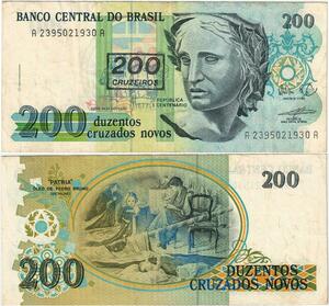 Q5288 Banknote Brazil 200 Cruzeiros Republic effigy painting Patria 1990