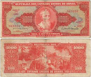 Q5293 Banknote Brazil 1000Cruzeiros Pedro Alvares Cabral 1st 1949