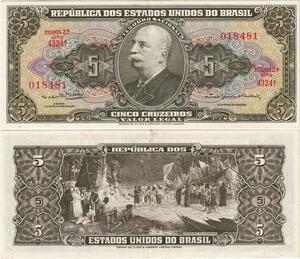 Q5295 Banknote Brazil 5Cruzeiros José Paranhos Conquest of Amazonas 1953-59
