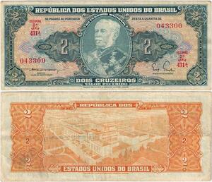 Q5297 Banknote Brazil 2 Cruzeiros Luiz Alves de Lima e Silva 1954-1958