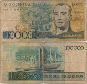 Q5316 Brazil 100 000 Cruzeiros Juscelino Kubitschek Alvorada Palace 1985