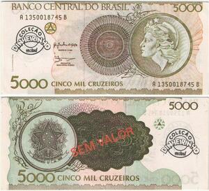Q5332 Banknote Brazil 5000 Cruzeiros Republic effigy Without value 1990