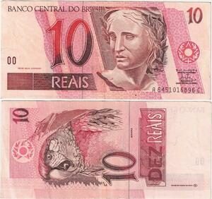 Q5334 Banknote Brazil 10 reais Republic effigy 1997-2010 - Make Offer