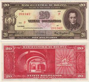 Q5342 Bolivia 20 Bolivares Simon Bolivar Potosi Mont  1945 - Make Offer