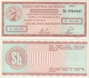 Q5346 Banknote Bolivia 100000 Pesos Circulating check 1984 - Make Offer