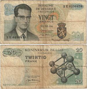 Q5652 Banknote Belgium 20 Francs Baudouin I 1964 -> Make offer