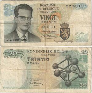 Q5655 Banknote Belgium 20 Francs Baudouin I 1964 -> Make offer