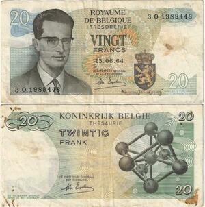 Q5658 Banknote Belgium 20 Francs Baudouin I 1964 -> Make offer