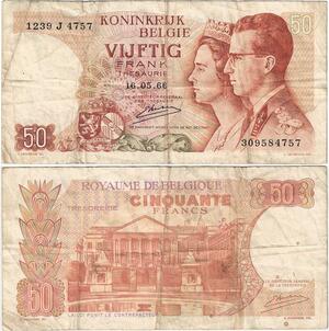 Q5660 Banknote Belgium 50 Francs Baudouin I Queen Fabiola 1966 -> Make offer