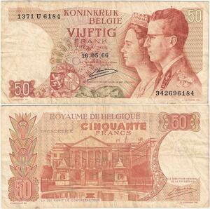 Q5662 Banknote Belgium 50 Francs Baudouin I Queen Fabiola 1966 -> Make offer