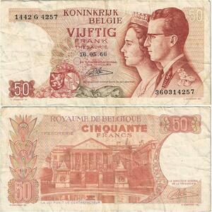 Q5663 Banknote Belgium 50 Francs Baudouin I Queen Fabiola 1966 -> Make offer