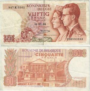 Q5664 Banknote Belgium 50 Francs Baudouin I Queen Fabiola 1966 -> Make offer