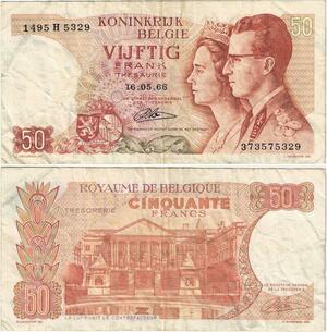 Q5665 Banknote Belgium 50 Francs Baudouin I Queen Fabiola 1966 -> Make offer