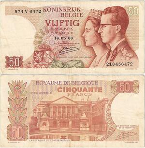Q5666 Banknote Belgium 50 Francs Baudouin I Queen Fabiola 1966 -> Make offer