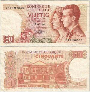 Q5668 Banknote Belgium 50 Francs Baudouin I Queen Fabiola 1966 -> Make offer