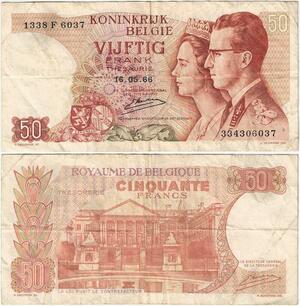Q5669 Banknote Belgium 50 Francs Baudouin I Queen Fabiola 1966 -> Make offer