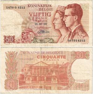 Q5673 Banknote Belgium 50 Francs Baudouin I Queen Fabiola 1966 -> Make offer