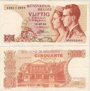 Q5675 Banknote Belgium 50 Francs Baudouin I Queen Fabiola 1966 -> Make offer