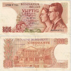 Q5676 Banknote Belgium 50 Francs Baudouin I Queen Fabiola 1966 -> Make offer