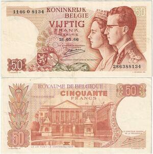 Q5677 Banknote Belgium 50 Francs Baudouin I Queen Fabiola 1966 -> Make offer