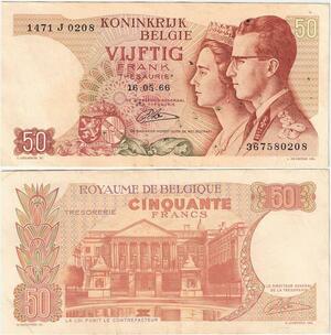 Q5680 Banknote Belgium 50 Francs Baudouin I Queen Fabiola 1966 AU -> Make offer