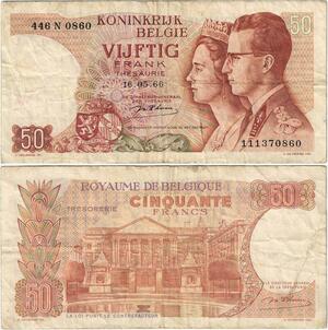 Q5684 Banknote Belgium 50 Francs Baudouin I Queen Fabiola 1966 -> Make offer