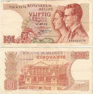Q5685 Banknote Belgium 50 Francs Baudouin I Queen Fabiola 1966 -> Make offer