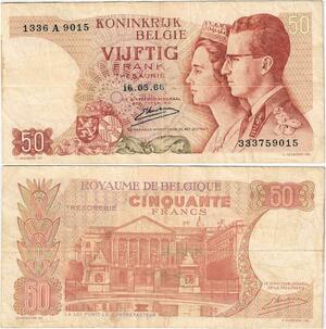 Q5686 Banknote Belgium 50 Francs Baudouin I Queen Fabiola 1966 -> Make offer
