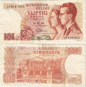Q5689 Banknote Belgium 50 Francs Baudouin I Queen Fabiola 1966 -> Make offer