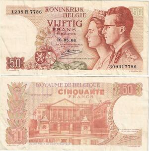 Q5691 Banknote Belgium 50 Francs Baudouin I Queen Fabiola 1966 -> Make offer
