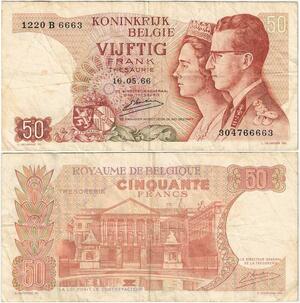 Q5692 Banknote Belgium 50 Francs Baudouin I Queen Fabiola 1966 -> Make offer