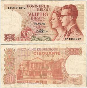 Q5694 Banknote Belgium 50 Francs Baudouin I Queen Fabiola 1966 -> Make offer