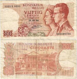 Q5695 Banknote Belgium 50 Francs Baudouin I Queen Fabiola 1966 -> Make offer