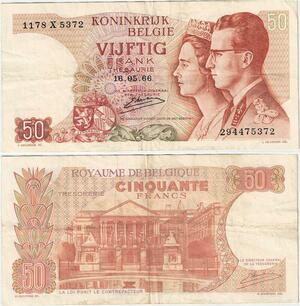 Q5697 Banknote Belgium 50 Francs Baudouin I Queen Fabiola 1966 -> Make offer
