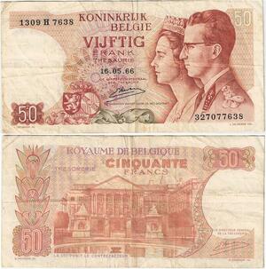 Q5698 Banknote Belgium 50 Francs Baudouin I Queen Fabiola 1966 -> Make offer
