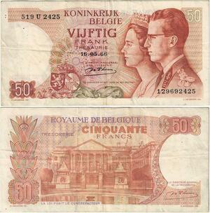 Q5702 Banknote Belgium 50 Francs Baudouin I Queen Fabiola 1966 -> Make offer