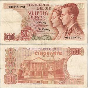 Q5704 Banknote Belgium 50 Francs Baudouin I Queen Fabiola 1966 -> Make offer