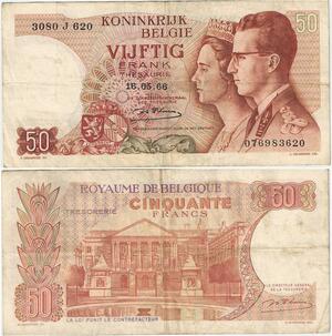 Q5706 Banknote Belgium 50 Francs Baudouin I Queen Fabiola 1966 -> Make offer