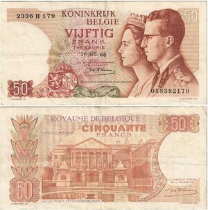 Q5707 Banknote Belgium 50 Francs Baudouin I Queen Fabiola 1966 -> Make offer
